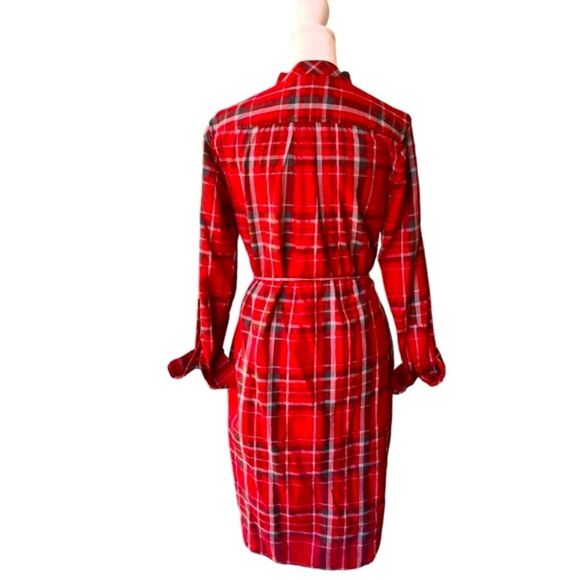 Ralph Lauren Classy Timeless Red Plaid Minimalist Shirt Dress With Belt Size 2 - Picture 3 of 8